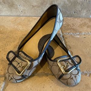 COACH Josie Signature C Jacquard Flats - Brown gold buckle